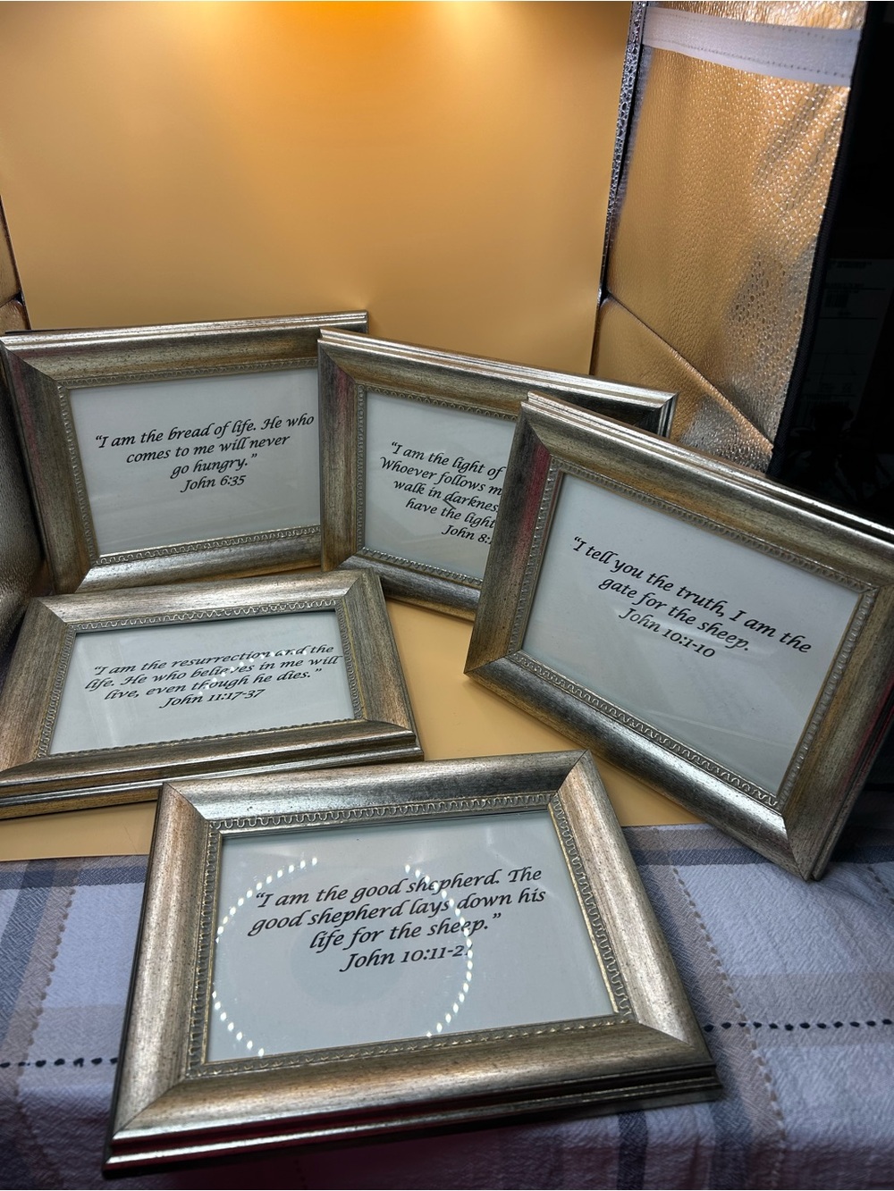 5 Piece Framed Christian Scripture Art Set Silver Frames Gospel of John Verses